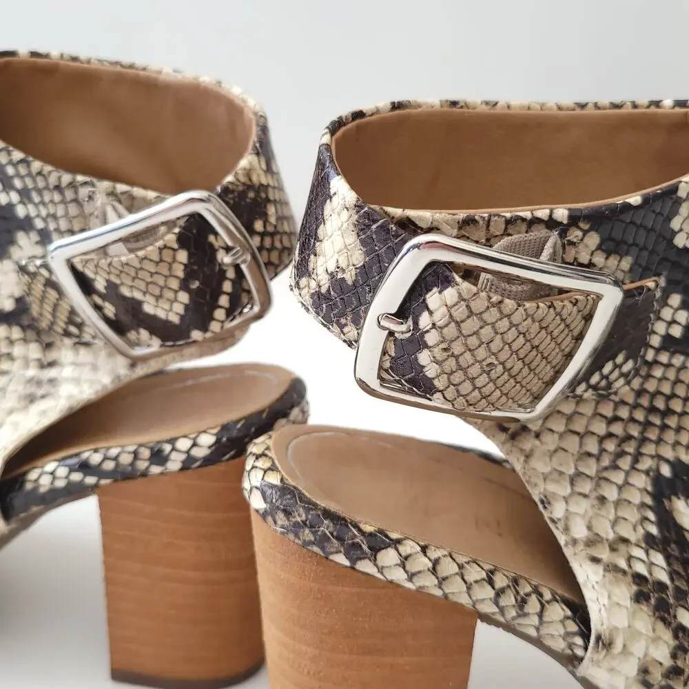 Vionic Blakely Heels Slingback Open Toe Snakeskin Embossed Neutrals Women 6